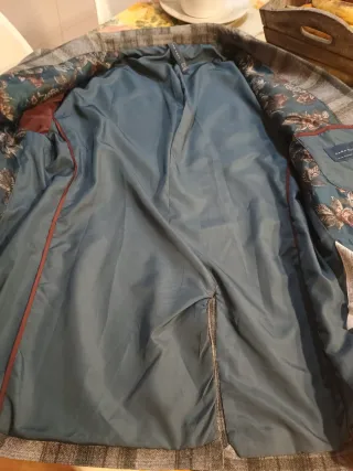 Americana Zara Hombre Cuadros Gris/Verde