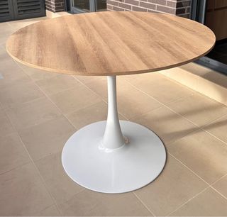 Mesa redonda madera 100cm  pata blanca