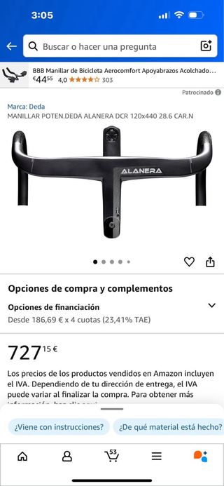 Manillar Deda Alanera DCR Carbono 120x440