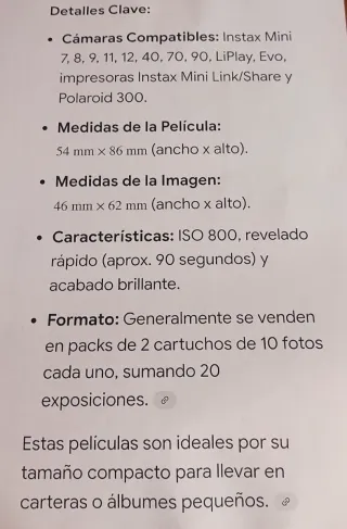 Pack Fuji Instax Mini 20 hojas