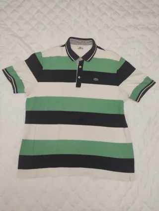 Polo Lacoste Talla XL Rayas Verde/Blanco