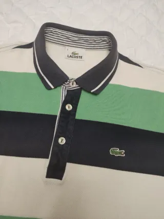 Polo Lacoste Talla XL Rayas Verde/Blanco