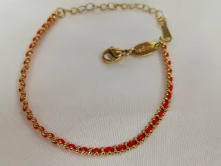 Pulsera Acero Dorado y cuerda Rojo oro bañado