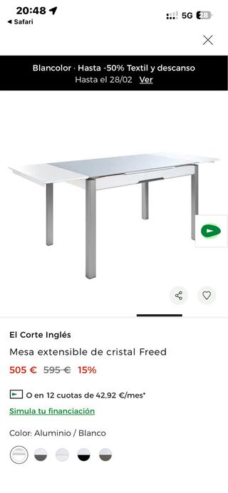 Mesa comedor cristal con 3 sillas