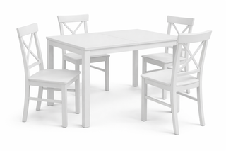 Mesa extensible y 4 sillas madera blanca