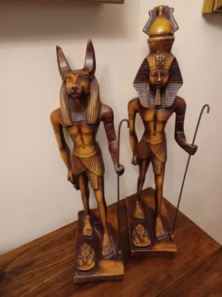 Scultura Egizia Anubi e Faraone