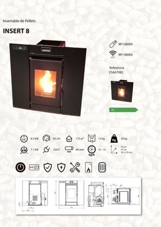 Estufa de Pellets insert8 Kw  Insertable VIC1020