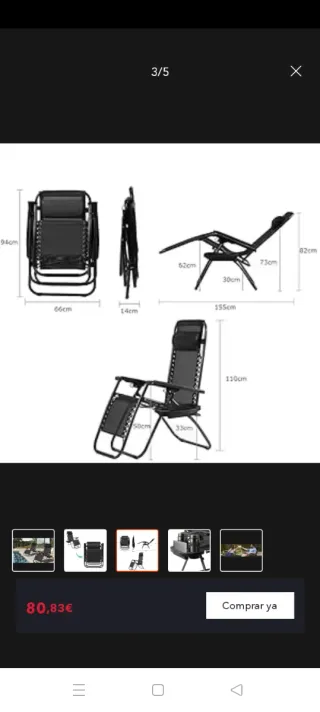 Tumbonas Plegables T-Lovendo Negras (Pack 2)