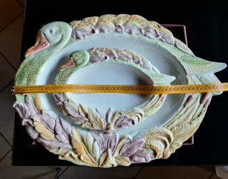2 Vassoi Portata Ceramica Decorati Anatre