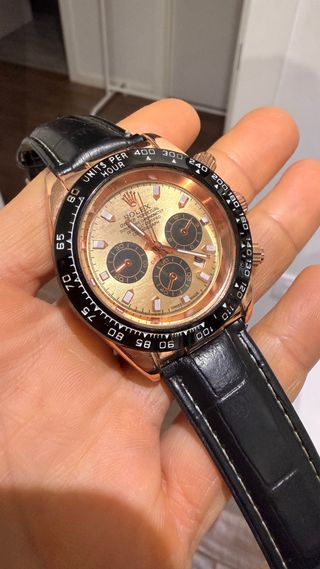 Reloj Oro Rosa Correa Negra