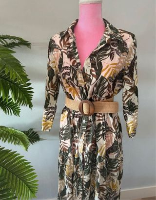 Vestido camisero estampado tropical