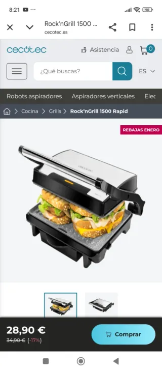 Cecotec Rock'nGrill Rapid Plancha Eléctrica