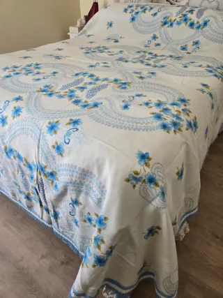 Colcha Vintage Años 60 Floral Azul