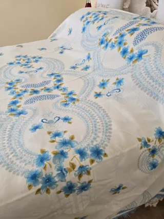 Colcha Vintage Años 60 Floral Azul