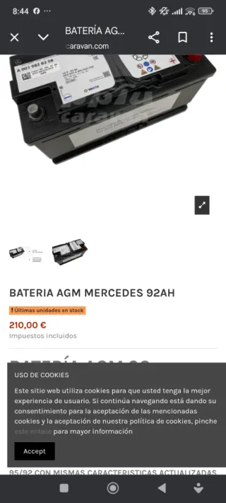 Batería AGM Mercedes 92Ah Varta