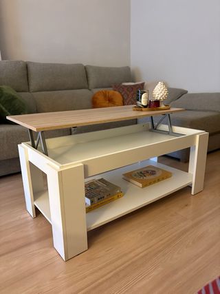 Mesa de centro elevable blanca y madera