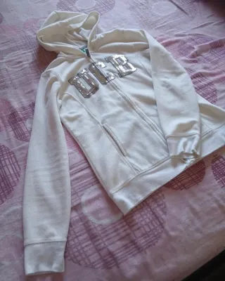 Felpa con cappuccio Benetton donna bianca taglia S