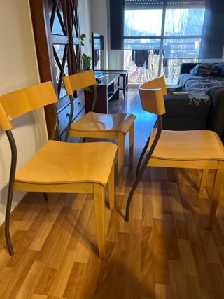 Juego 3 sillas comedor madera y metal