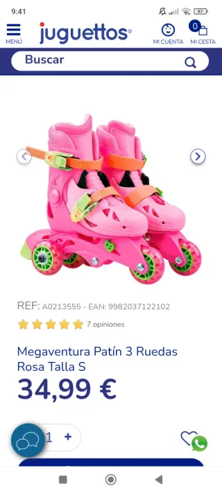 Patines 3 Ruedas Juguettos Rosa Talla Ajustable