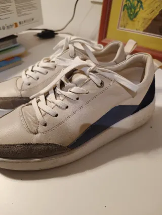 Deportivas Piel Beige y Azul