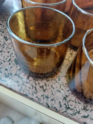 5 Vasos Vintage Cristal Marrón Dorado
