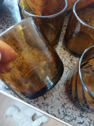 5 Vasos Vintage Cristal Marrón Dorado