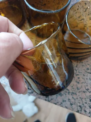 5 Vasos Vintage Cristal Marrón Dorado