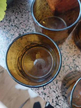 5 Vasos Vintage Cristal Marrón Dorado