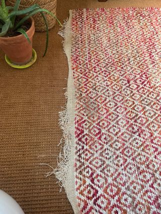 Alfombra Yute Mosaico Beige y Rojo