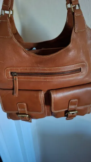 Bolso piel cuero miel auténtico