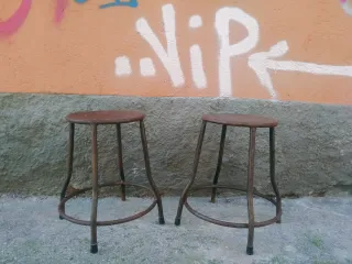 2 Taburetes Industriales Hierro Años 70