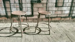 2 Taburetes Industriales Hierro Años 70