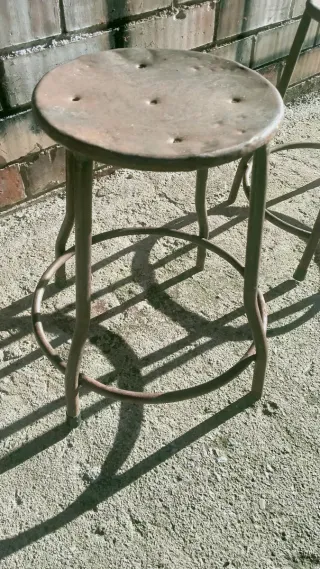 2 Taburetes Industriales Hierro Años 70