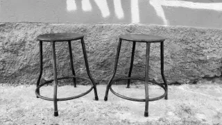 2 Taburetes Industriales Hierro Años 70