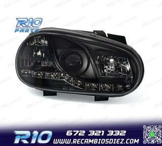 FAROS VOLKSWAGEN VW GOLF 4 LUZ DIURNA LED FONDO NEGRO
