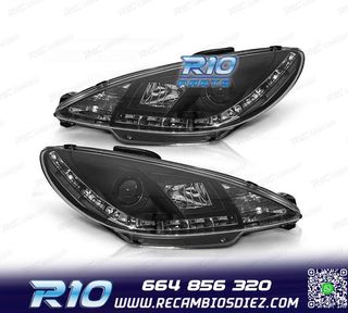 FAROS PEUGEOT 206 98-08 LUZ DIURNA REAL LED FONDO NEGRO