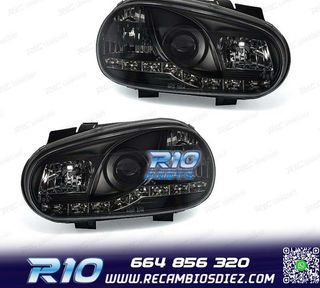 FAROS VOLKSWAGEN VW GOLF 4 LUZ DIURNA LED FONDO NEGRO
