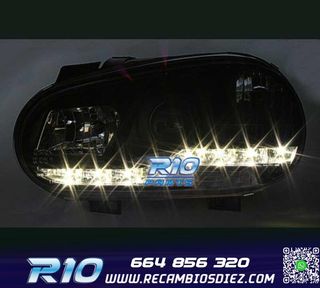 FAROS VOLKSWAGEN VW GOLF 4 LUZ DIURNA LED FONDO NEGRO