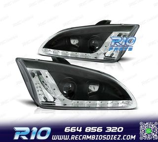FAROS FORD FOCUS 04-08 LUZ DIURNA LED FONDO NEGRO