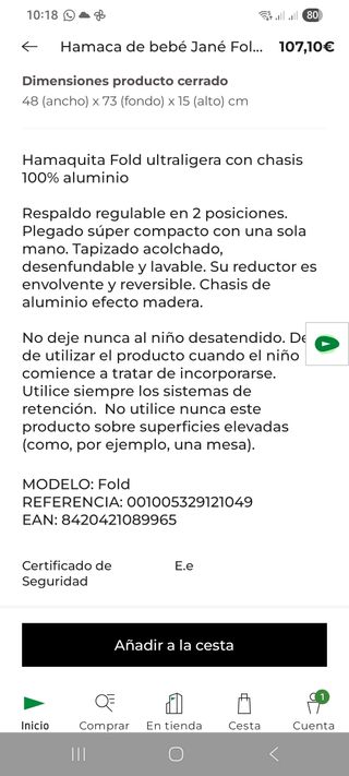 Hamaca bebé Jané Fold