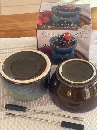 Set Fondue Chocolate Cerámica 2 Tenedores