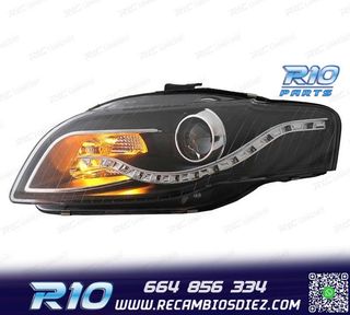 FAROS AUDI A4 B7 LUZ DIURNA LED FONDO NEGRO 04-07