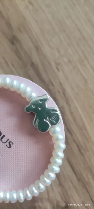 Pulsera Perlas y Osito Plata Tous