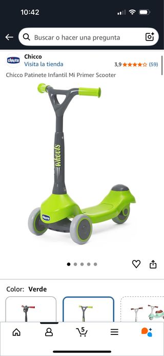 Patinete Infantil Chicco Mi Primer Scooter Verde