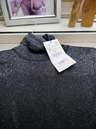 Vestido fiesta Zara M brillante negro, punto fino