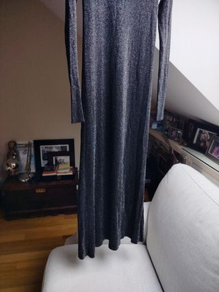 Vestido fiesta Zara M brillante negro, punto fino