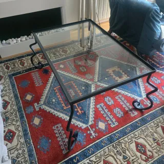 Mesa de centro cristal y acero negra