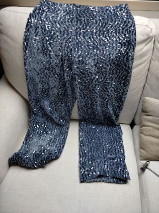 Pantalón fiesta lentejuelas terciopelo azul M