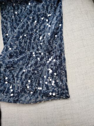 Pantalón fiesta lentejuelas terciopelo azul M