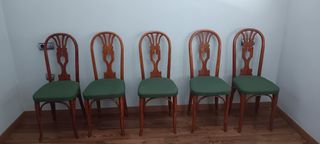 Conjunto 5 Sillas Vintage Madera y Tela